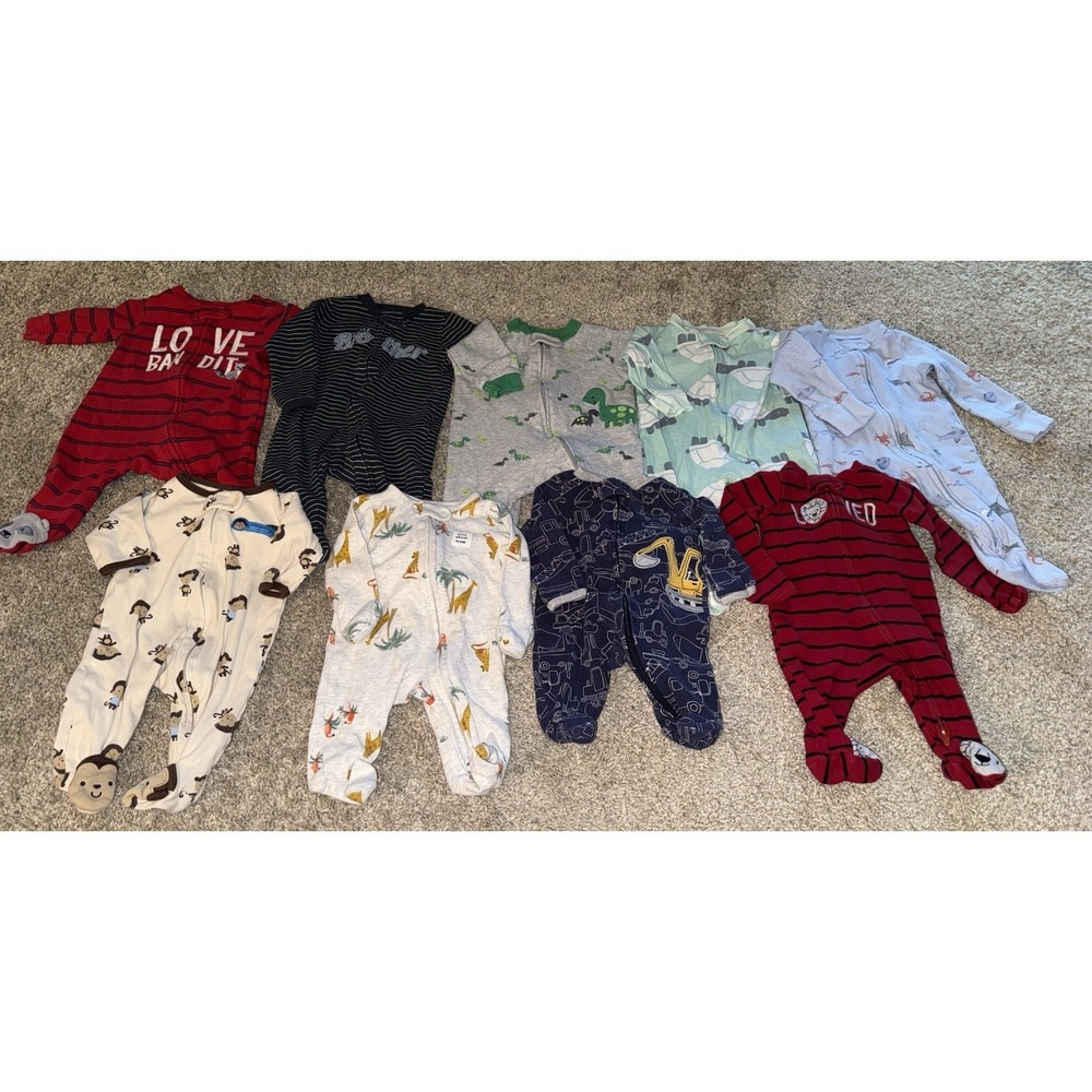Lot Of 9 Carter's Baby Boy Footed Outfit Clothes (4) Newborn & (5) 3 Months‎